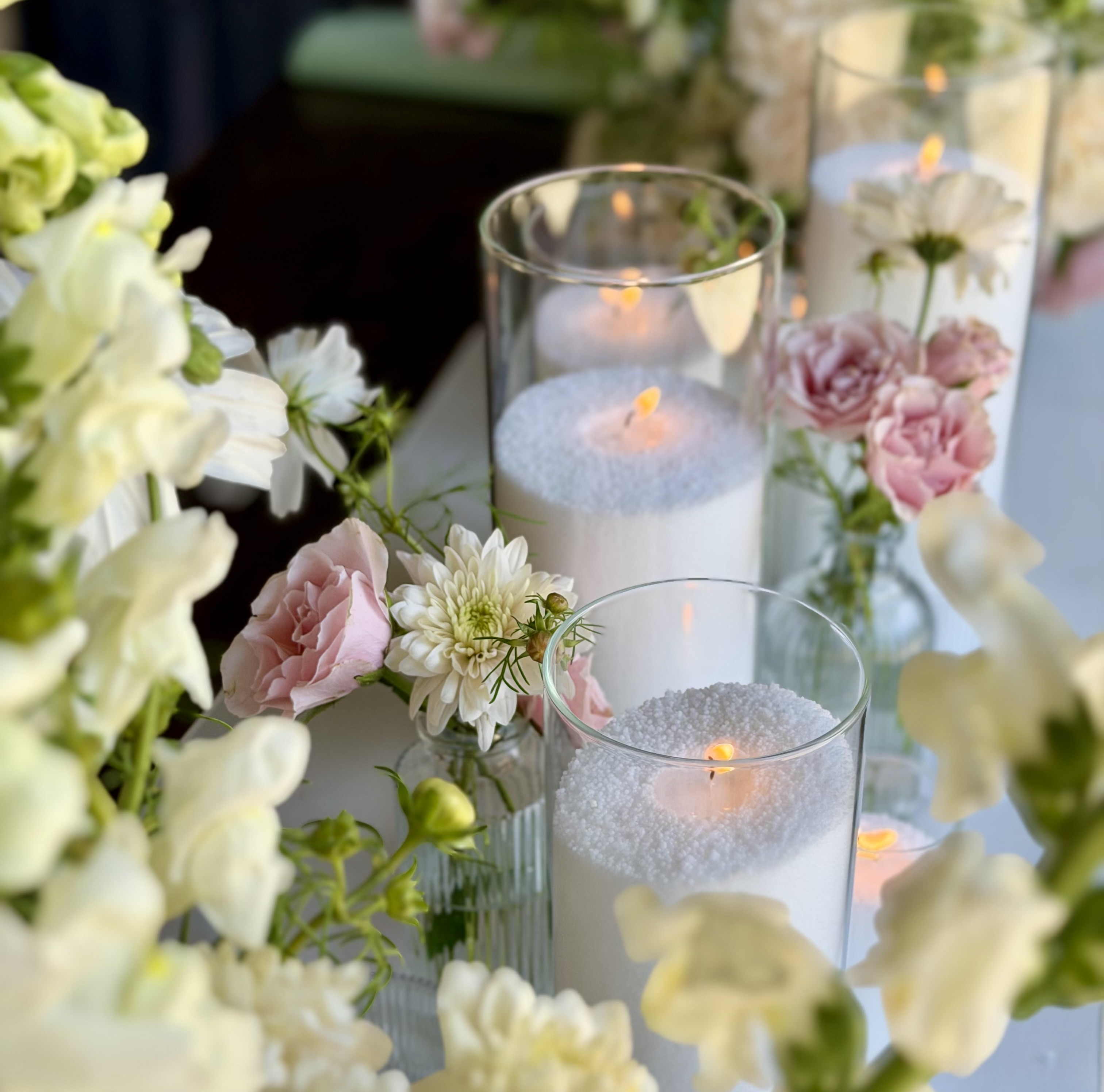 Sand candle tablescape setup